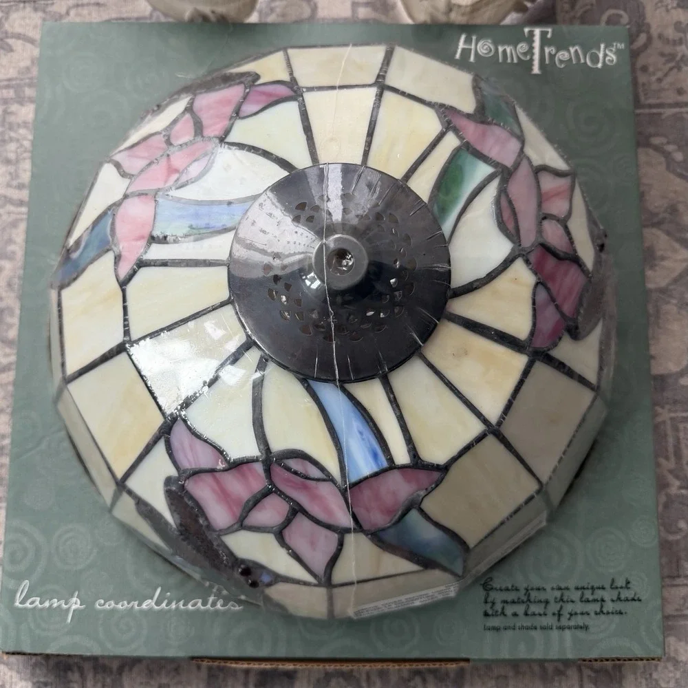 New Home Trends Accent Lamp Dragonfly Floral Stained Glass Shade Only